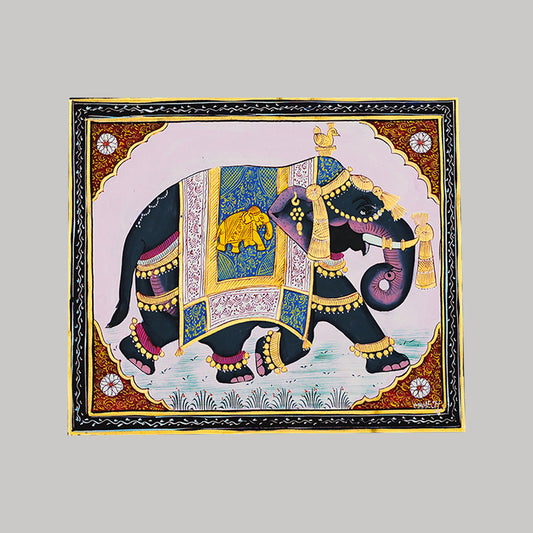 Rajasthani Miniature painting- Handcrafted by Mahesh Vishnoi elephant pink background