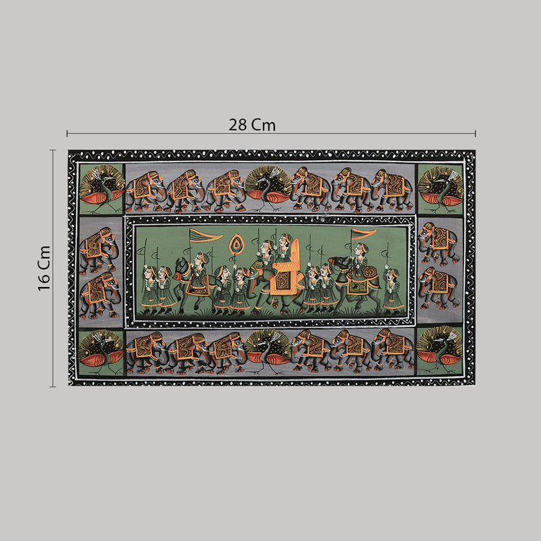 Miniature painting royal procession green background