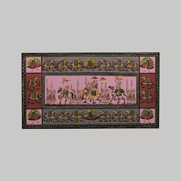 Miniature painting royal procession pink background