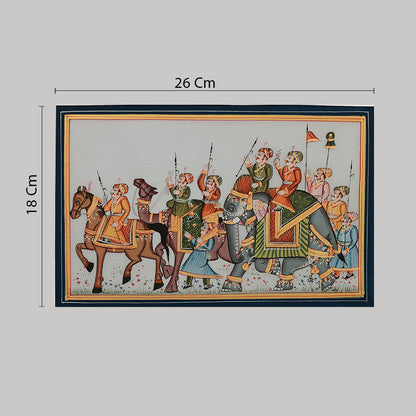 Miniature painting royal procession white background left facing