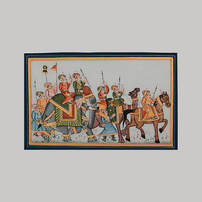 Miniature painting royal procession white background right facing