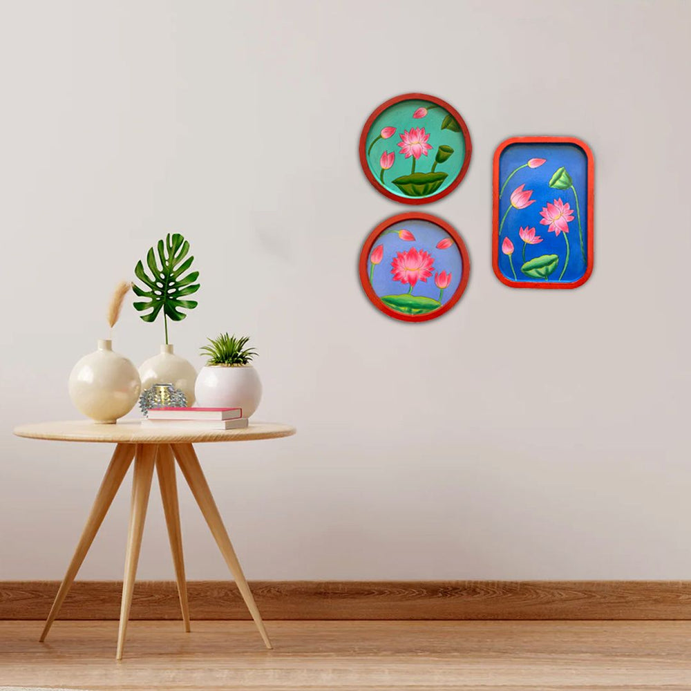 Unique )Hand painted Wall Plates Round Lotus design