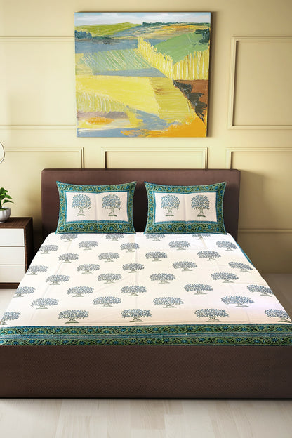 Hand Blockprinted Cotton Double Bedsheet With Pillow Covers