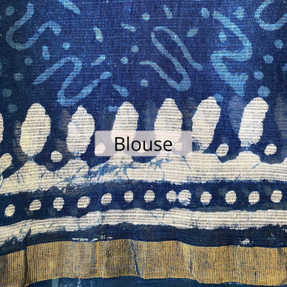 Hand Blockprinted Kota Doriya Saree-Indigo